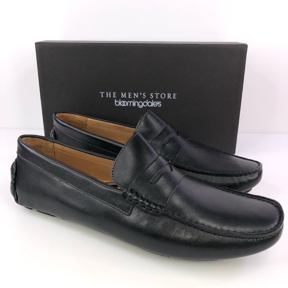 The Men's Store Leather Penny Drivers Black Shoes - Picture 1 of 8
